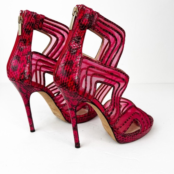 SZ 36.5 Jimmy Choo Pink Red Patent SnakeSkin Leather Heels - Picture 2 of 9
